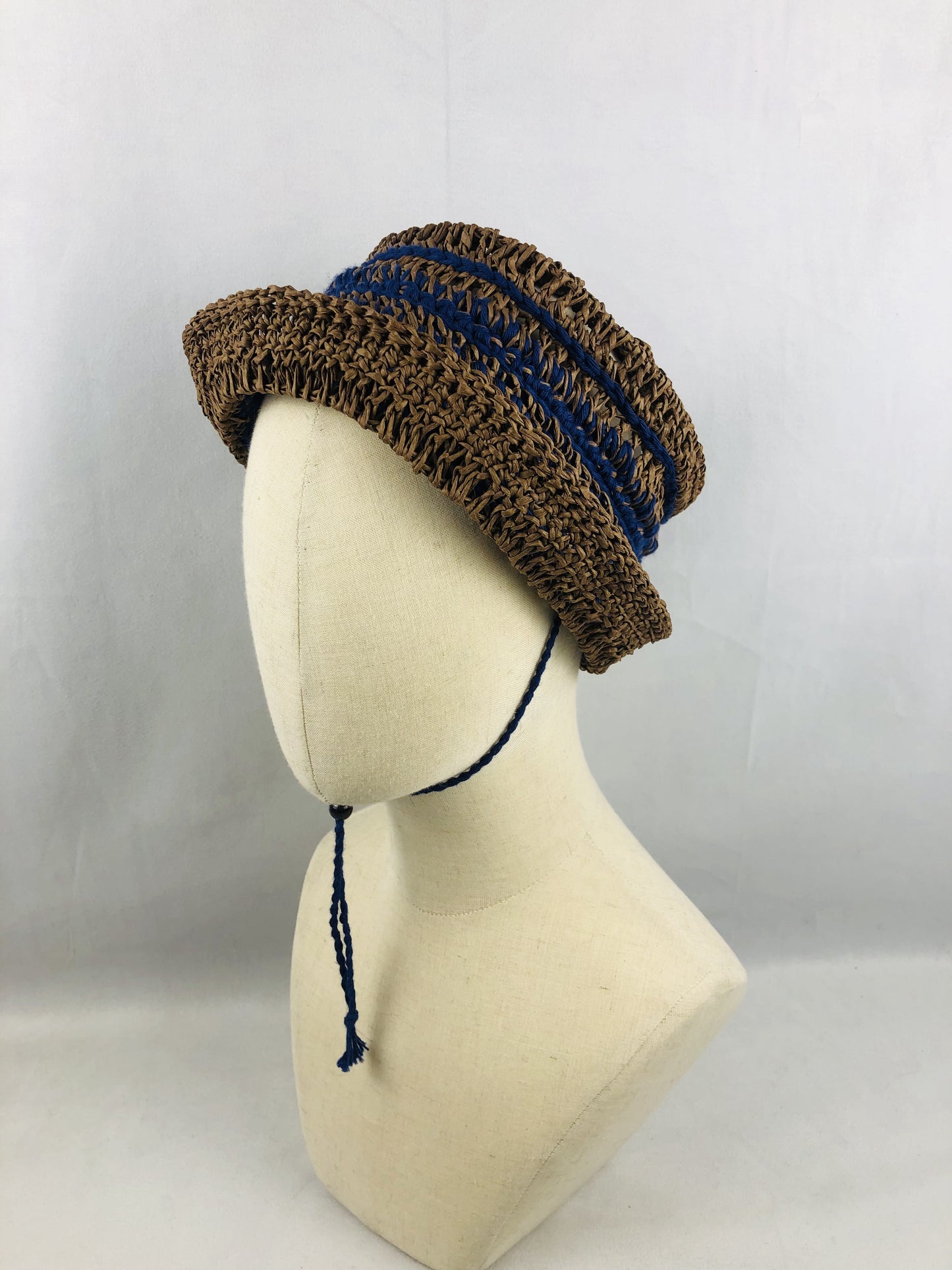 Brown blue raffia summer bucket
