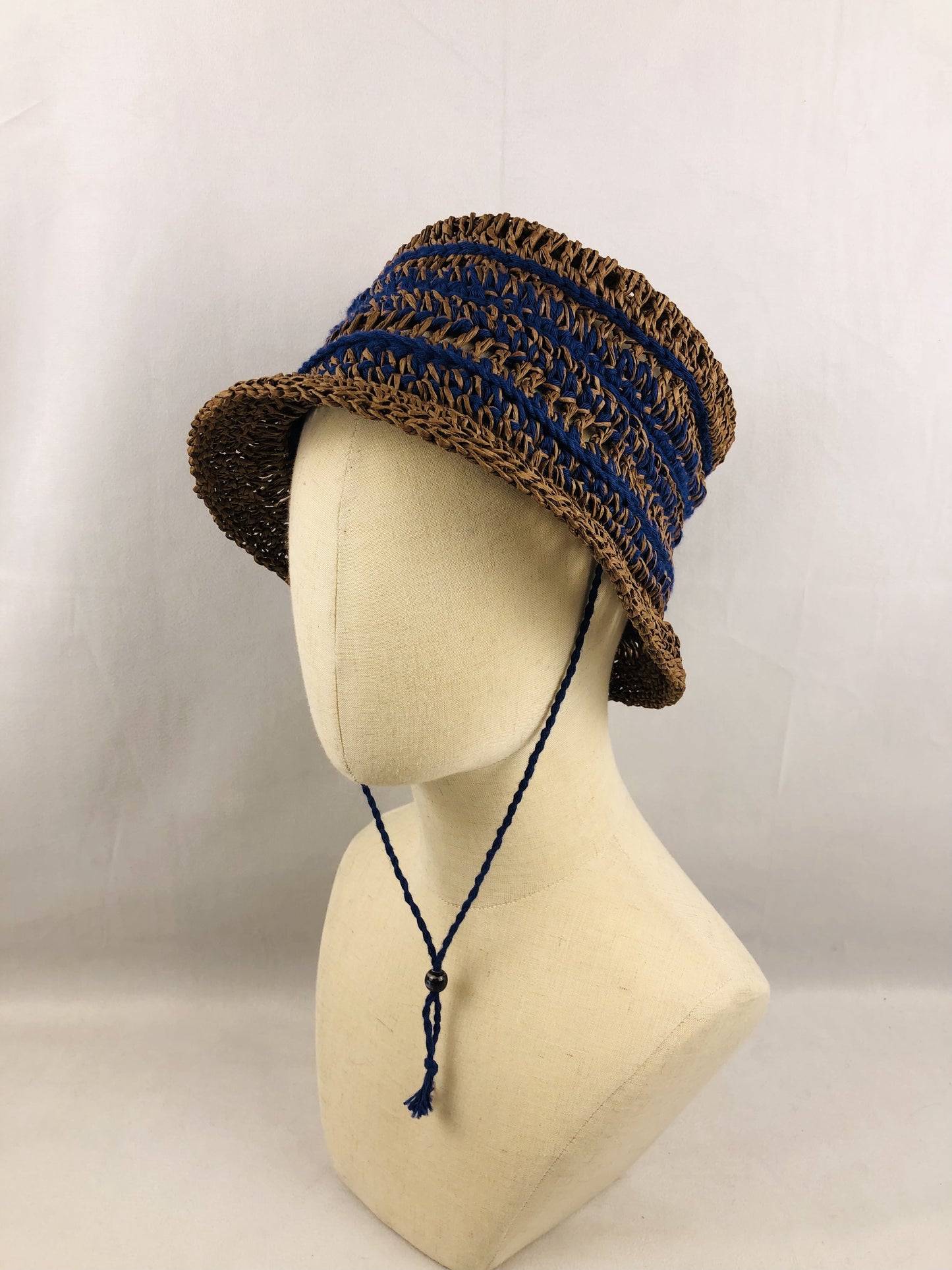 Brown blue raffia summer bucket