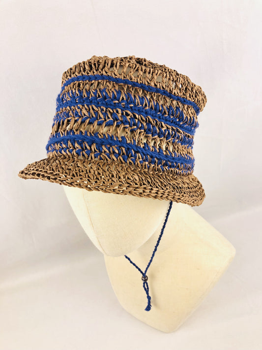 Brown blue raffia summer bucket